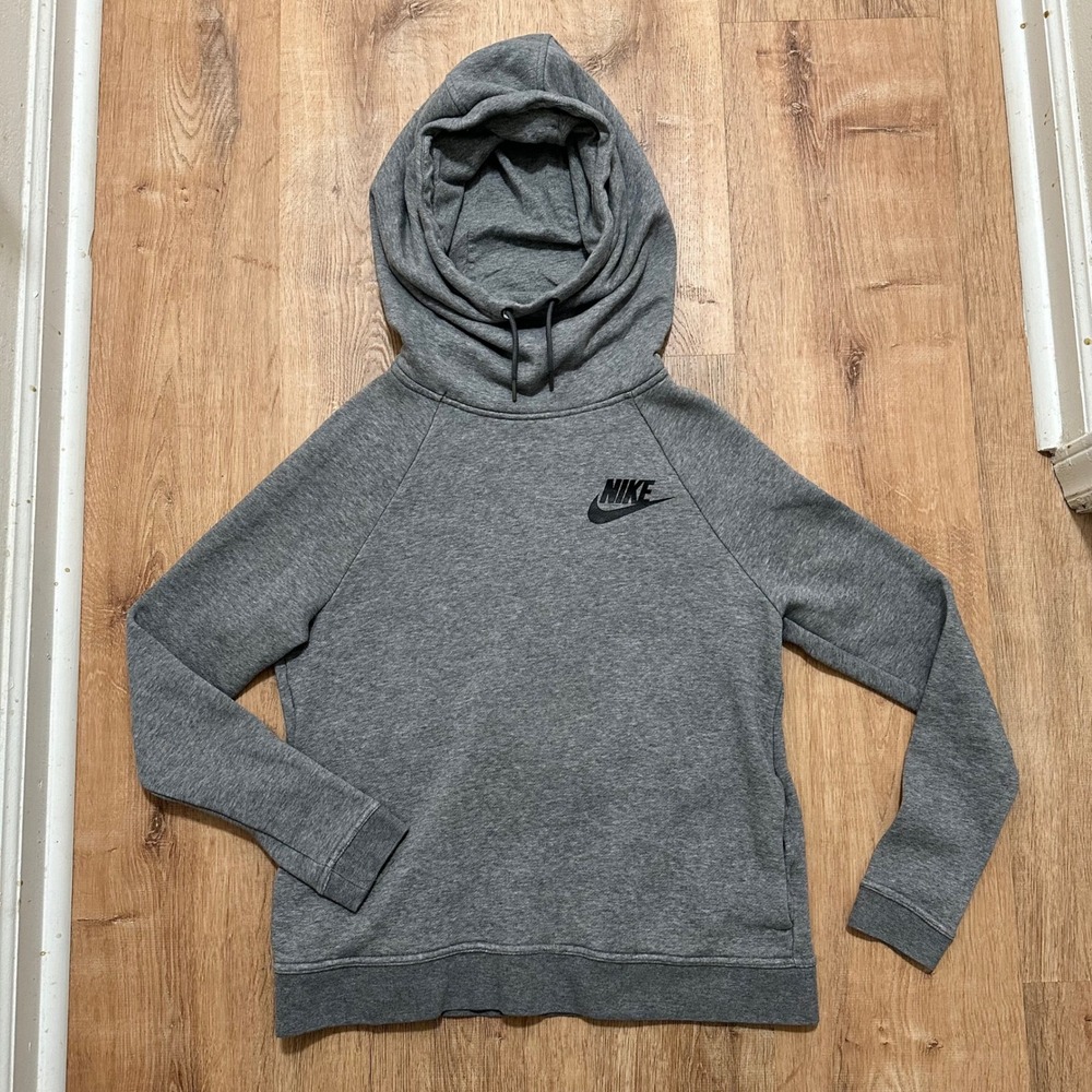 NIKE | Women's Gray Cowl Neck Pullover Logo Hoodie Athleisure Sweatshirt, Size S
